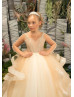 Gold And Ivory Tulle Ruffled Luxury Beaded Flower Girl Dress Gold And Ivory Tulle Ruffled Luxury Beaded Flower Girl Dress